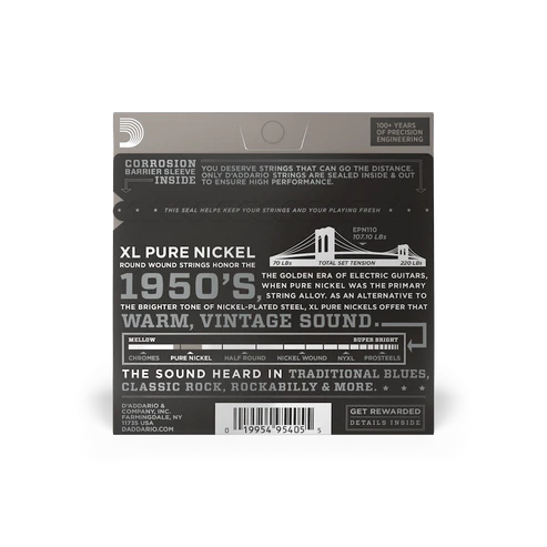 Daddario XL Pure Nickel Electric Guitar Strings EPN110 - Regular Light, 10-45 