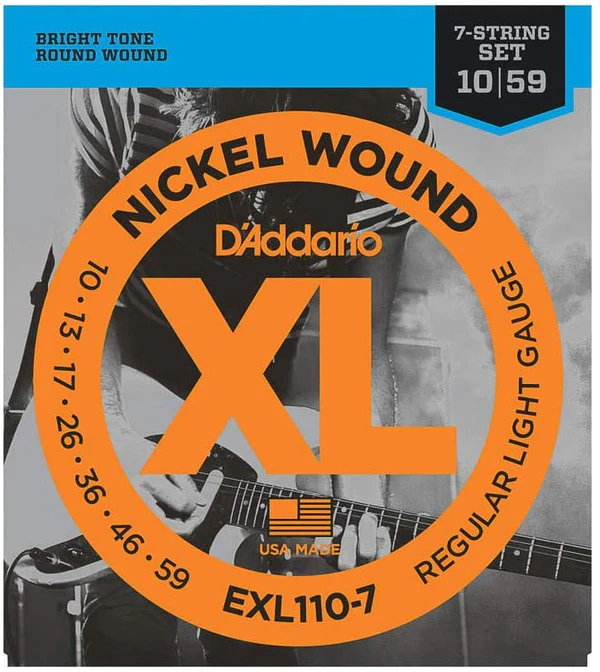 Daddario EXL110-7 7-String Nickel Wound Electric Guitar Strings, Regular Light, 10-59