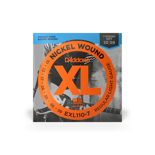 Daddario EXL110-7 7-String Nickel Wound Electric Guitar Strings, Regular Light, 10-59