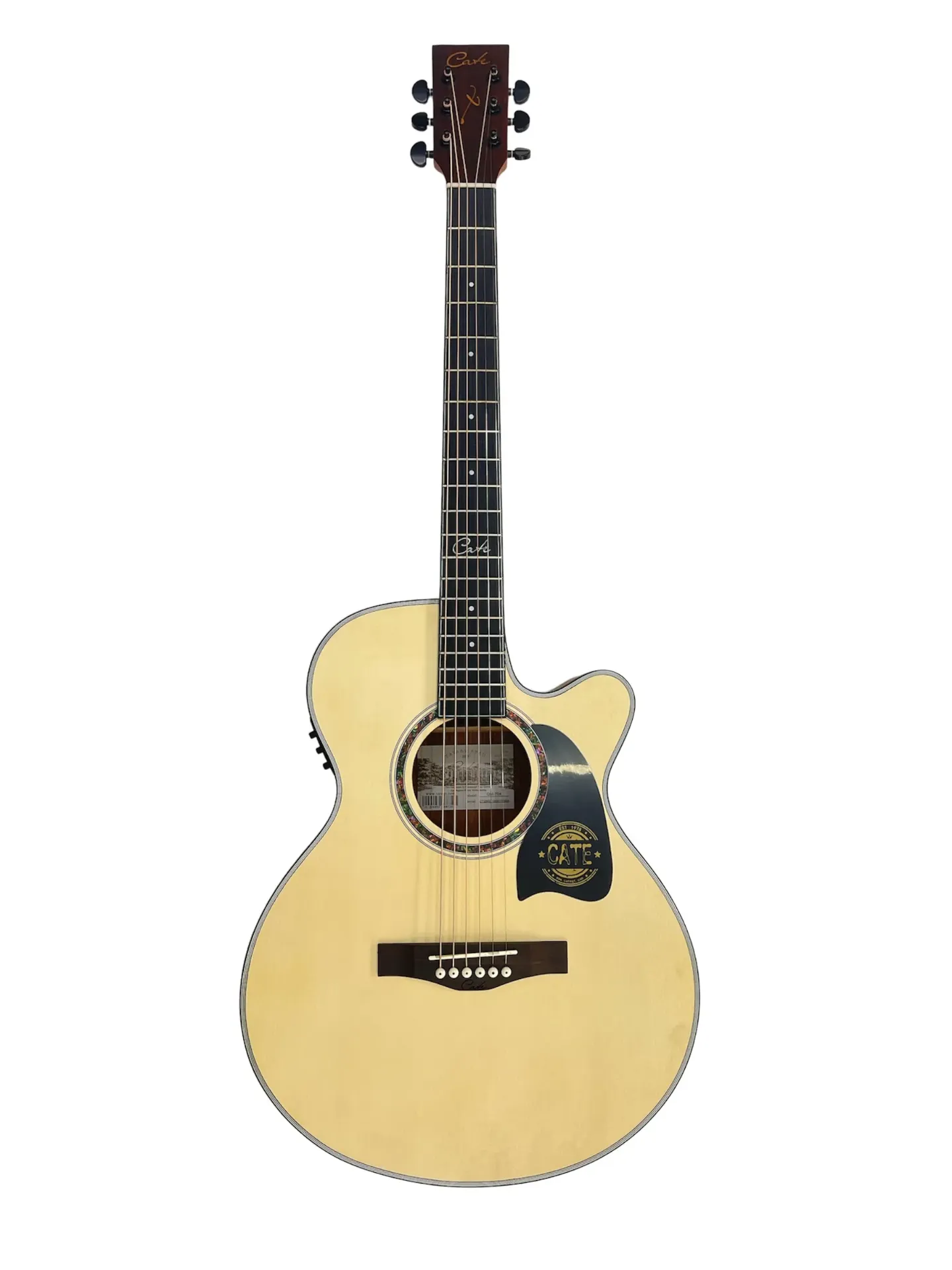 Cate 704 Semi-Acoustic Guitar with Tuner (Natural) (Combo-Bag, string, belt, capo, 1-Pick)