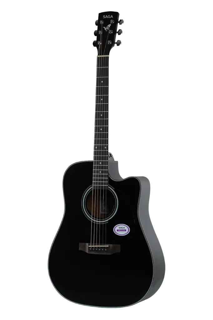 Saga SF-600C-BK Dreadnought Cutaway Acoustic Guitar (Black) (Combo-Belt, capo, winder, cloth)