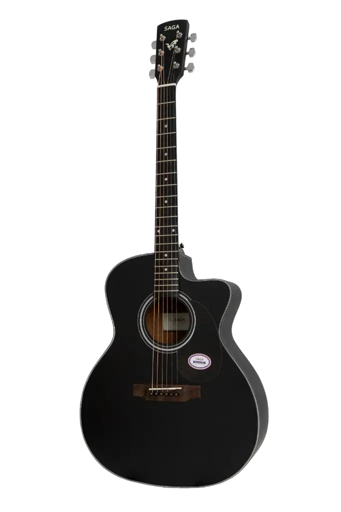 Saga SF-600GC-BK Grand Concert Cutaway Wood Acoustic Guitar (Black) (Combo-Belt, capo, winder, cloth)